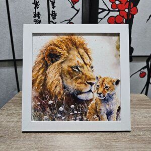 8x8‎ Framed Lion With Cub Gorgeous Fantasy Art Oil Painting Print